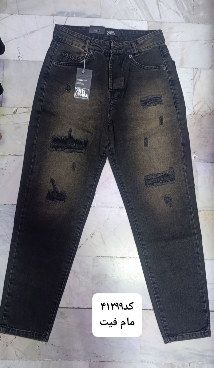 شلوار لی مردانه مام فیت کد41299 زغالی کثیف تینت زرد