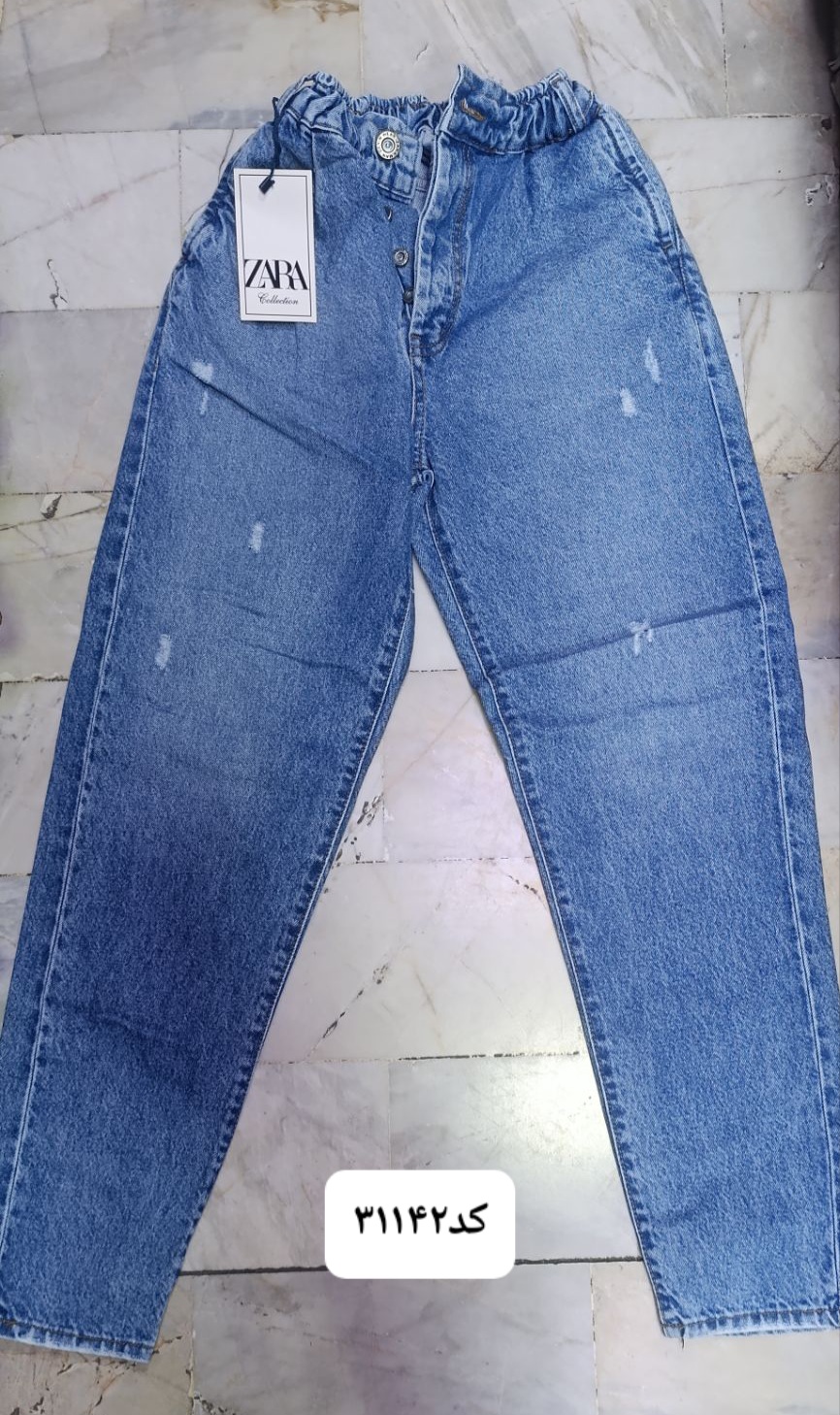 شلوار لی مردانه مام فیت کد 31142 پیله دار آبی روشن کم زاپ