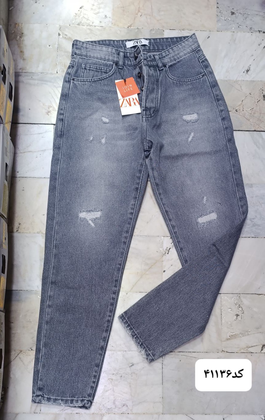 شلوار لی مردانه مام فیت کد 41136 زارا زاپ دار سایز ریز