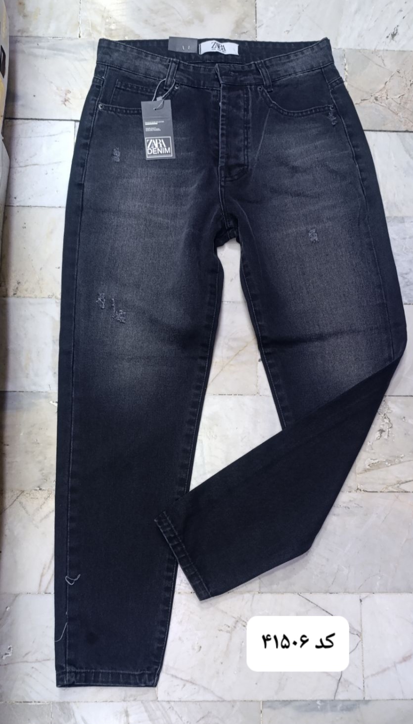 شلوار لی مردانه مام فیت کد 41506 زارا مشکی تینت سفید