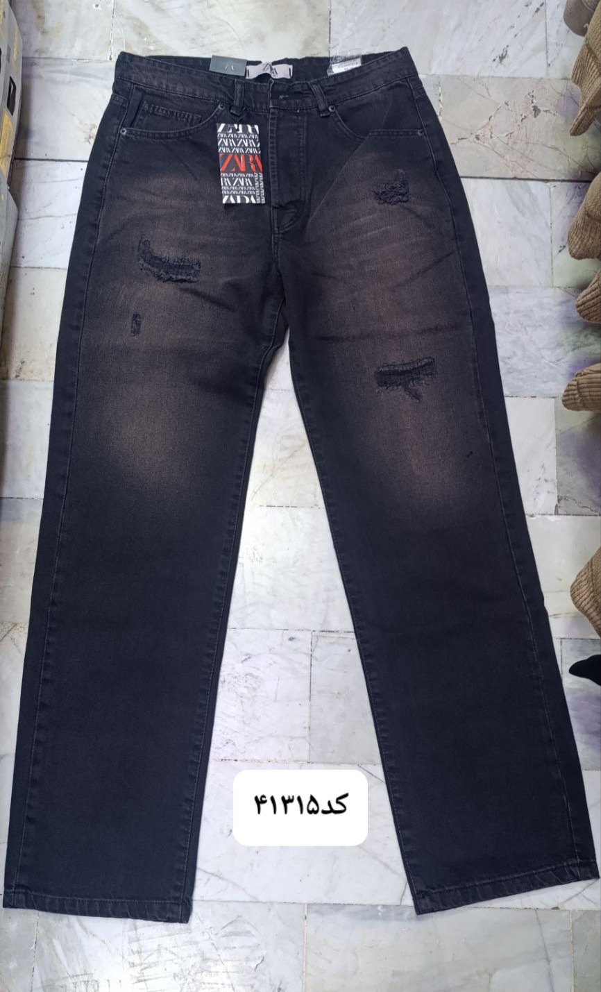 شلوار لی مردانه مام بگ کد محصول 41315 زغالی تینت صورتی زاپدار